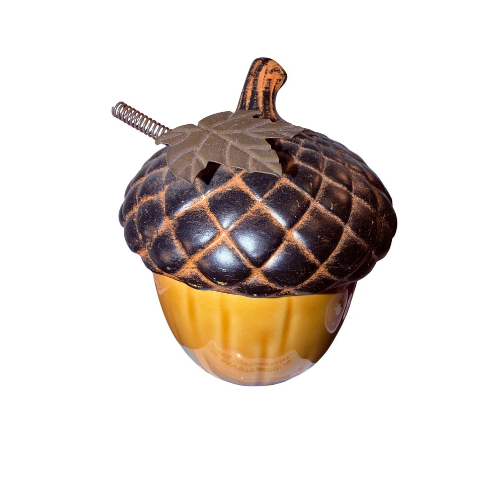 Croft & Barrow Harvest Season Cranberry Forest Acorn Candle‎ Ceramic Jar Lid New